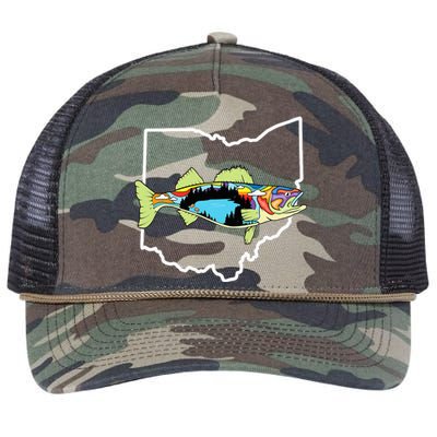 Ohio Map Walleye Fishing Freshwater Fisherman Walleye Fish Retro Rope Trucker Hat Cap