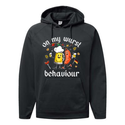 On My Wurst Behavior Funny Bratwurst German Oktoberfest Performance Fleece Hoodie