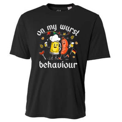 On My Wurst Behavior Funny Bratwurst German Oktoberfest Cooling Performance Crew T-Shirt