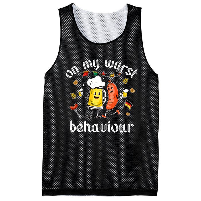 On My Wurst Behavior Funny Bratwurst German Oktoberfest Mesh Reversible Basketball Jersey Tank