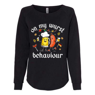 On My Wurst Behavior Funny Bratwurst German Oktoberfest Womens California Wash Sweatshirt