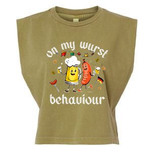 On My Wurst Behavior Funny Bratwurst German Oktoberfest Garment-Dyed Women's Muscle Tee