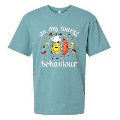 On My Wurst Behavior Funny Bratwurst German Oktoberfest Sueded Cloud Jersey T-Shirt