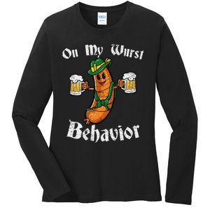 On My Wurst Behavior Funny Bratwurst German Oktoberfest Gift Ladies Long Sleeve Shirt