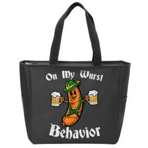 On My Wurst Behavior Funny Bratwurst German Oktoberfest Zip Tote Bag