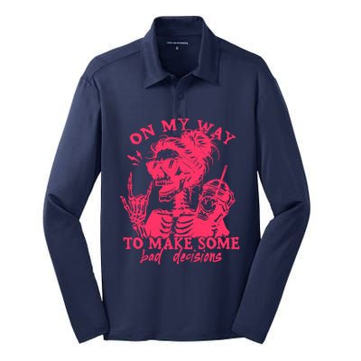 On My Way To Make Some Bad Decisions Sarcastic Silk Touch Performance Long Sleeve Polo