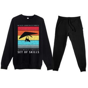 Old Man With Particular Set Of Skill Retro Hang Gliding Premium Crewneck Sweatsuit Set