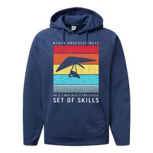 Old Man With Particular Set Of Skill Retro Hang Gliding Performance Fleece Hoodie