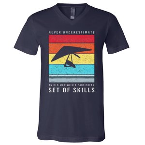 Old Man With Particular Set Of Skill Retro Hang Gliding V-Neck T-Shirt