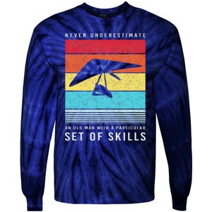 Old Man With Particular Set Of Skill Retro Hang Gliding Tie-Dye Long Sleeve Shirt