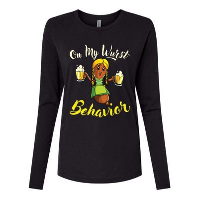 On My Wurst Behavior Funny Bratwurst German Oktoberfest Womens Cotton Relaxed Long Sleeve T-Shirt