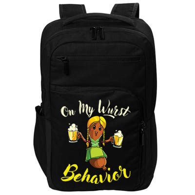 On My Wurst Behavior Funny Bratwurst German Oktoberfest Impact Tech Backpack