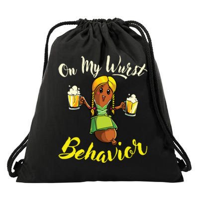 On My Wurst Behavior Funny Bratwurst German Oktoberfest Drawstring Bag