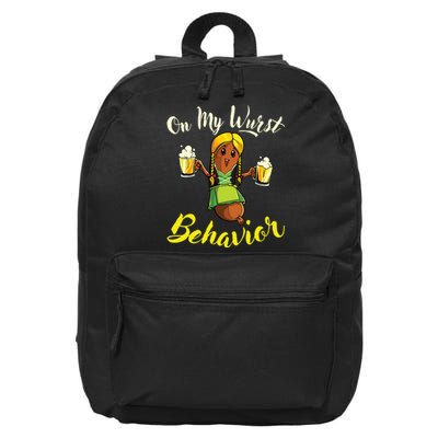 On My Wurst Behavior Funny Bratwurst German Oktoberfest 16 in Basic Backpack