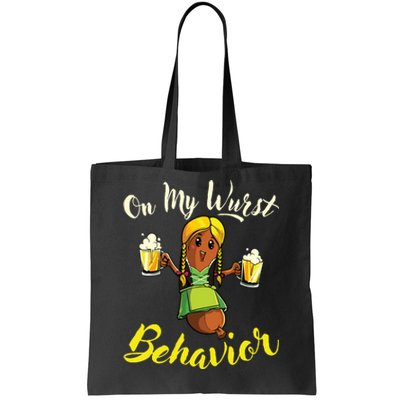 On My Wurst Behavior Funny Bratwurst German Oktoberfest Tote Bag