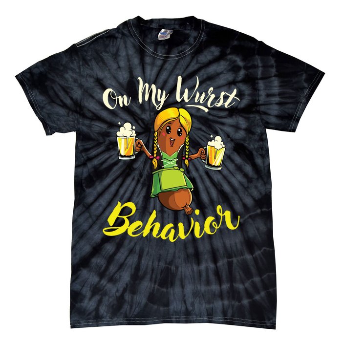 On My Wurst Behavior Funny Bratwurst German Oktoberfest Tie-Dye T-Shirt