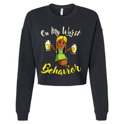 On My Wurst Behavior Funny Bratwurst German Oktoberfest Cropped Pullover Crew