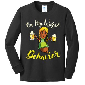 On My Wurst Behavior Funny Bratwurst German Oktoberfest Kids Long Sleeve Shirt