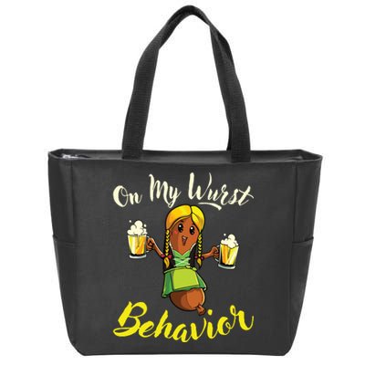 On My Wurst Behavior Funny Bratwurst German Oktoberfest Zip Tote Bag