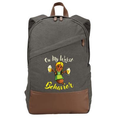 On My Wurst Behavior Funny Bratwurst German Oktoberfest Cotton Canvas Backpack