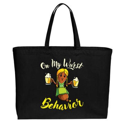 On My Wurst Behavior Funny Bratwurst German Oktoberfest Cotton Canvas Jumbo Tote