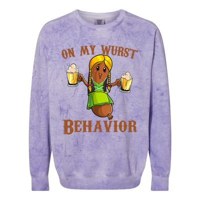 On My Wurst Behavior Bratwurst German Oktoberfest Funny Colorblast Crewneck Sweatshirt