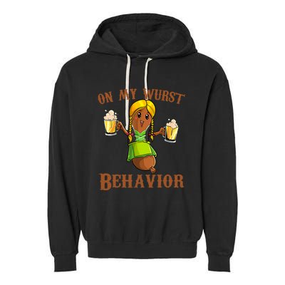 On My Wurst Behavior Bratwurst German Oktoberfest Funny Garment-Dyed Fleece Hoodie