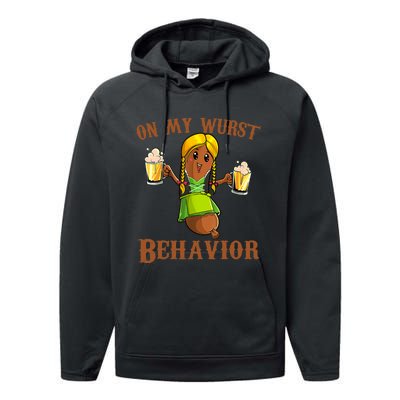 On My Wurst Behavior Bratwurst German Oktoberfest Funny Performance Fleece Hoodie