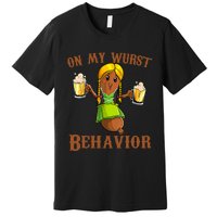 On My Wurst Behavior Bratwurst German Oktoberfest Funny Premium T-Shirt