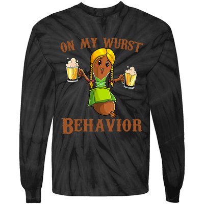 On My Wurst Behavior Bratwurst German Oktoberfest Funny Tie-Dye Long Sleeve Shirt