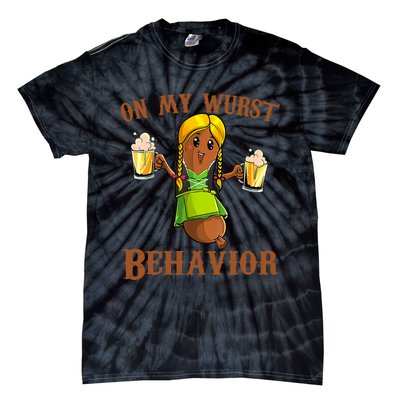 On My Wurst Behavior Bratwurst German Oktoberfest Funny Tie-Dye T-Shirt