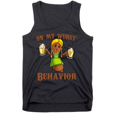 On My Wurst Behavior Bratwurst German Oktoberfest Funny Tank Top