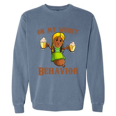 On My Wurst Behavior Bratwurst German Oktoberfest Funny Garment-Dyed Sweatshirt