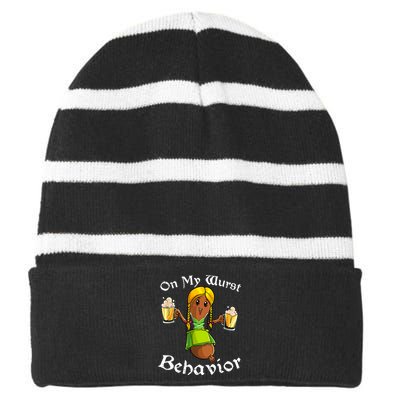 On My Wurst Behavior Oktoberfest German Funny Striped Beanie with Solid Band