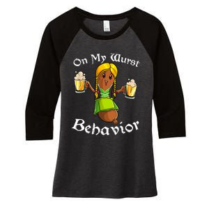 On My Wurst Behavior Oktoberfest German Funny Women's Tri-Blend 3/4-Sleeve Raglan Shirt