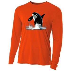 Orca Motif Whale Predator Animals Design Cooling Performance Long Sleeve Crew