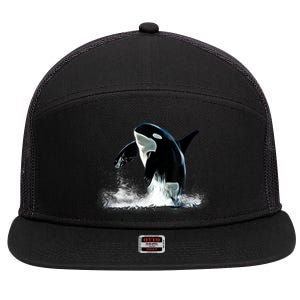 Orca Motif Whale Predator Animals Design 7 Panel Mesh Trucker Snapback Hat