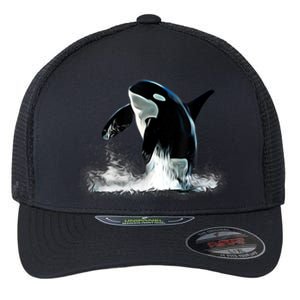 Orca Motif Whale Predator Animals Design Flexfit Unipanel Trucker Cap