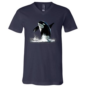 Orca Motif Whale Predator Animals Design V-Neck T-Shirt