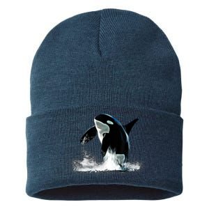 Orca Motif Whale Predator Animals Design Sustainable Knit Beanie