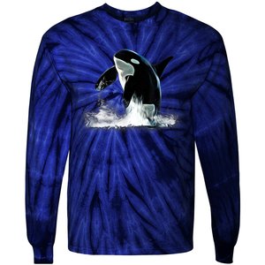 Orca Motif Whale Predator Animals Design Tie-Dye Long Sleeve Shirt