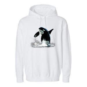 Orca Motif Whale Predator Animals Design Garment-Dyed Fleece Hoodie