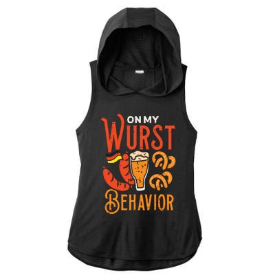 On My Wurst Behavior Funny Bavarian Oktoberfest Ladies PosiCharge Tri-Blend Wicking Draft Hoodie Tank