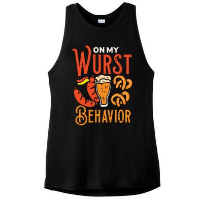 On My Wurst Behavior Funny Bavarian Oktoberfest Ladies PosiCharge Tri-Blend Wicking Tank