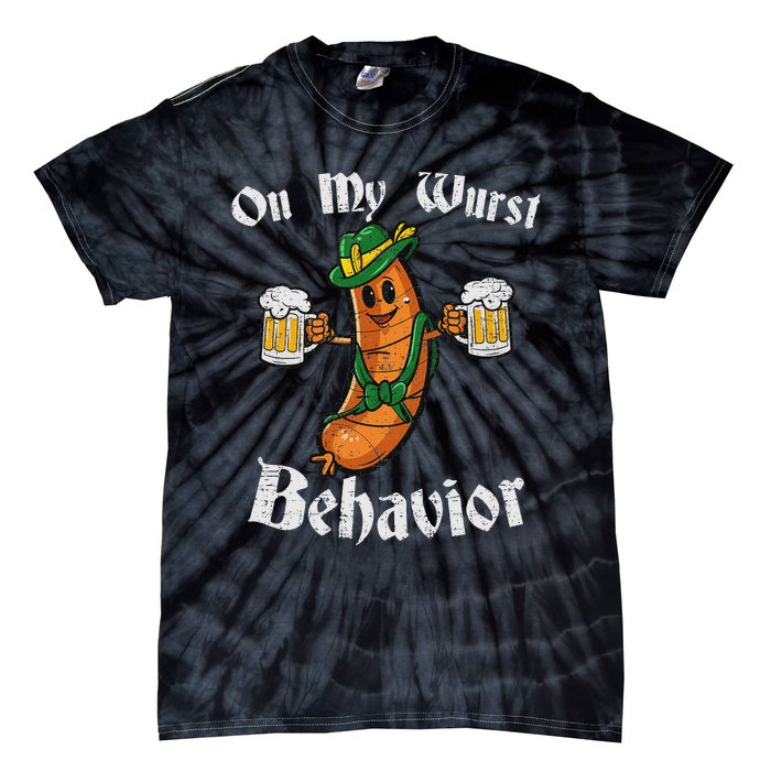 On My Wurst Behavior Funny Bratwurst German Oktoberfest Tie-Dye T-Shirt