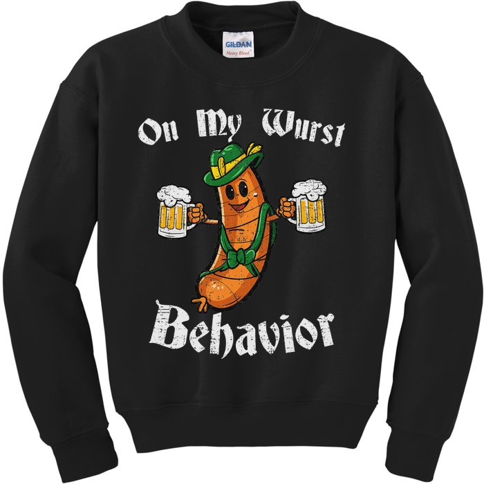 On My Wurst Behavior Funny Bratwurst German Oktoberfest Kids Sweatshirt