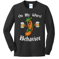 On My Wurst Behavior Funny Bratwurst German Oktoberfest Kids Long Sleeve Shirt