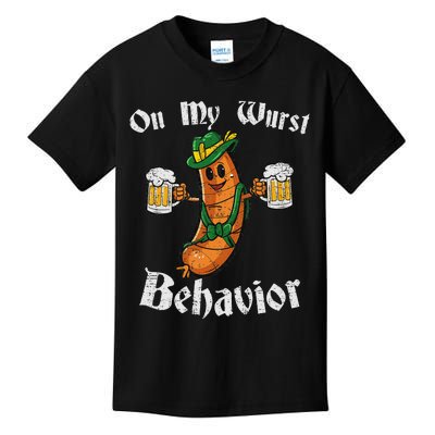 On My Wurst Behavior Funny Bratwurst German Oktoberfest Kids T-Shirt