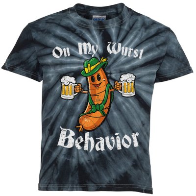 On My Wurst Behavior Funny Bratwurst German Oktoberfest Kids Tie-Dye T-Shirt