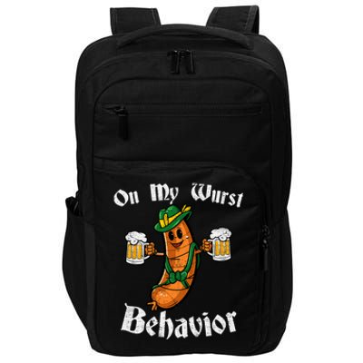 On My Wurst Behavior Funny Bratwurst German Oktoberfest Impact Tech Backpack